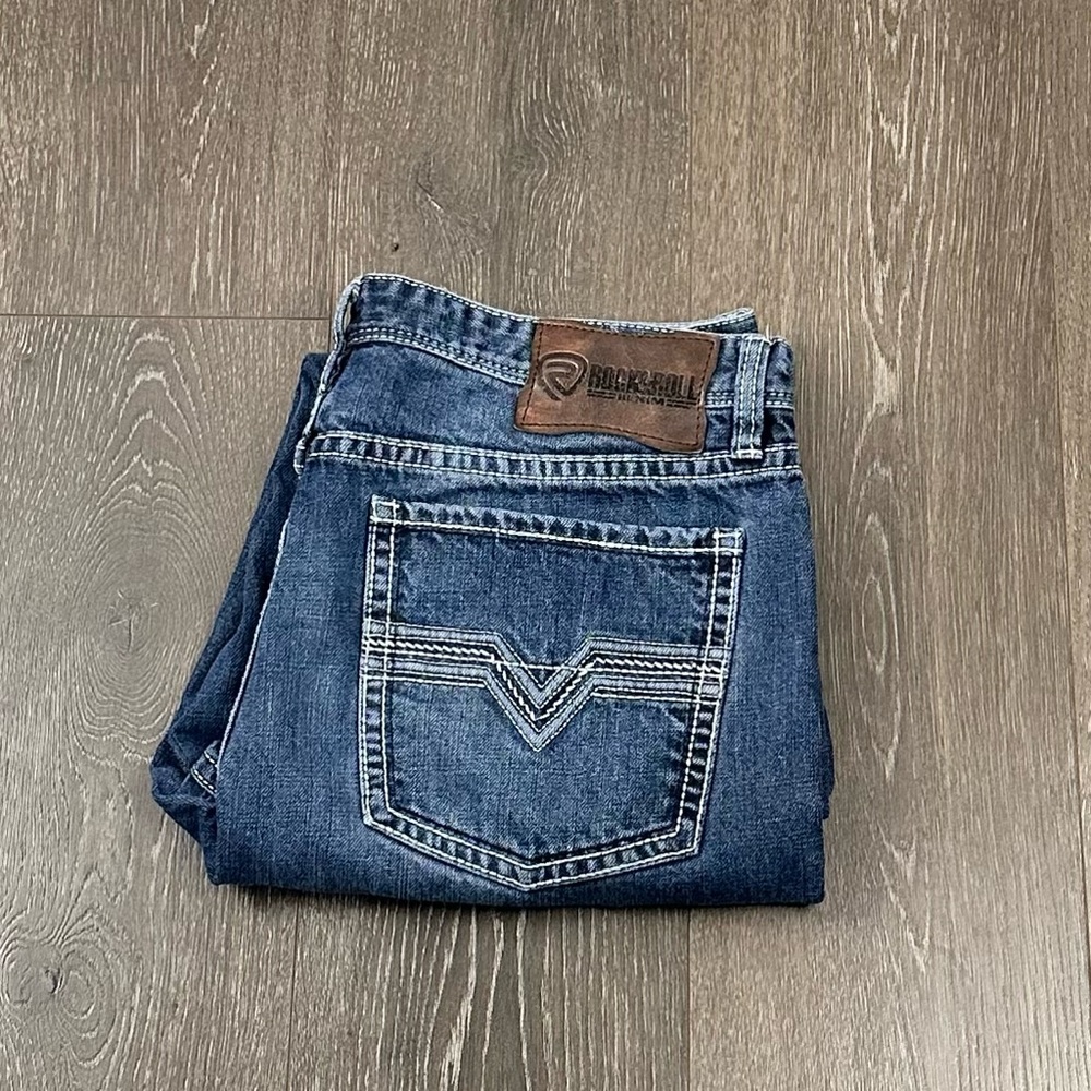 Rock & Roll Denim Double Barrel Relaxed Stackable Jeans Sz 36